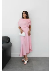 Havoş فستان طويل بتفاصيل كتف وردي