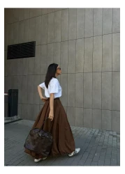 minaaise تنورة نسائية طويلة مبطنة باللون البني 29004