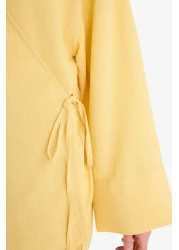 Defacto طقم مكون من قطعتين من Relax Fit بنطال كيمونو بأكمام طويلة وملمس قماشي F4095ax25sm