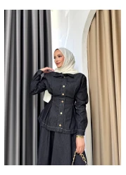 Melike Tatar Snap Fastener Denim Skirt Suit 3-604