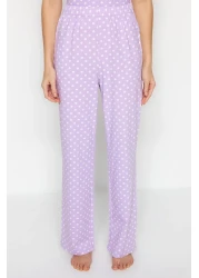  Collection طقم بيجامة محبوكة بحبل قطني منقط باللون الأرجواني THMSS23PT00226