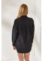 Olalook Women's Black Sequin Sequin Detailed Oversize Shirt GML-19001106