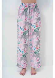 Trend Alaçatı Stili Women's Powder Piping Detailed Digital Printed Satin Long Shirt and Pants Pajama Set Pjm-X13913