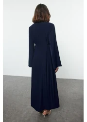  Modest Navy Blue Lacing Button Detailed Woven Shirt Dress Tctaw25Eb00087