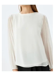 Koton Crew Neck Tulle Long Sleeve Blouse