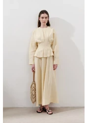 Manuka Linen Double Breasted Tie-Blue Bluz Yellow