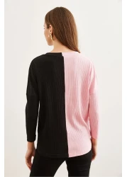 Olalook بلوزة نسائية باللون الوردي والأسود ذات ملمس ناعم BLZ- 19002780