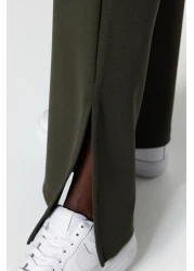  Collection Khaki Side Slits Flare/Spanish Leg High Waist Knitted Trousers TWOSS23PL00134