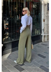 Swist Women's Palazzo Linen Trousers - Double Buttoned and Pleated