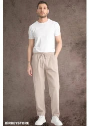 BİRBEYSTORE Summer Linen Trousers Raw Cloth Sweatpants Elastic Waist Unisex Comfortable Fit