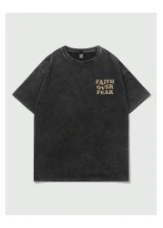 PENTHİLUS تي شيرت مطبوع عليه عبارة Faith over Fear مصنوع من القطن العضوي باللون الأسود للجنسين