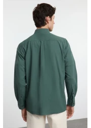  Collection قميص كاكي داكن للجنسين بقصة عادية - 100% قطن، مظهر كتان TMNSS23GO00099