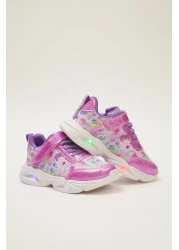  Shoes Pink Light Glitter Detailed Kids Sneakers with Velcro and Laces