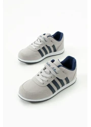 BOUIS Unisex Kids Sneaker - Ice Navy Blue, Lace-Up, Single Velcro, Flexible Lightweight Faux Leather Sports Shoes