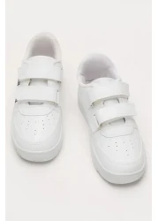 ARS Ayakkabı Casual Boys Girls White Sneakers Velcro Double Stripe Comfortable Lightweight Sneakers