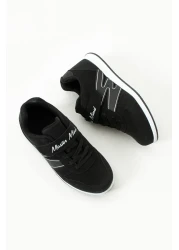 BOUIS Black and White Single Velcro Flexible Faux Leather Children's Sneakers - m Series Sneakers