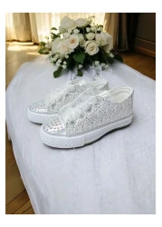 pediashoes Girl's Silver Color Stone Lace up Stylish Shoes