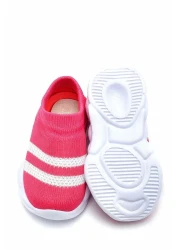 First Step حذاء رياضي خفيف للغاية بنعل ميموري فوم للأطفال تريكو رياضي فوشيا مع خطوط بيضاء -M-1002