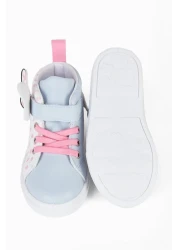 First Step Pink Polka Dot Patterned Ribbon Detailed Velcro Elastic Girl's Sneaker Sports Shoes-s-1005