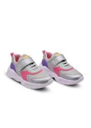 kids A more حذاء رياضي للفتيات من Roya مزود بشريط فيلكرو هوائي بتفاصيل تشريحية باللون الفضي