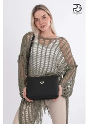 POLOGRAND London حقيبة كتف نسائية أصلية فاخرة من الجلد الناعم مكونة من 3 أقسام، موديل أنيق، حزام متقاطع قابل للتعديل، حقيبة كتف سوداء