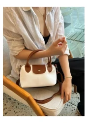 Home Women's Faux Leather Handle Small Size Hand and Shoulder Bag Cream