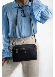 Les Crioch حقيبة كروس نسائية سوداء - 3 أقسام، مبطنة وحزام عمودي قابل للتعديل