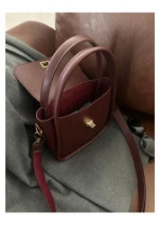 NOTHING Women's Gold Lock Detailed Adjustable Strap Claret Red Shoulder and Crossbody Bag Mona