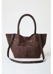  Shoes Dark Brown Suede Tote Shoulder Bag with Handle and Cross Strap Takaw25Oc00013