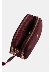 Les Crioch حقيبة كتف نسائية يومية من الجلد الساتان ذات 3 أقسام باللون العنابي مع حزام عمودي قابل للتعديل