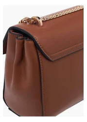 Paprika Paprika Monogram Print Crossbody Bag with Chain Strap and Flap Closure