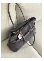 BAGLOVİS Extensible Suede Gray Shoulder Bag with Front Buckle Detail