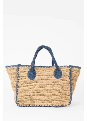 Defacto Women's Text Embroidered Straw Handbag B9278Axns