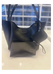 bakacstore حقيبة يد وكتف نسائية من الجلد الصناعي باللون الأسود من Rosso Collina - حقيبة مكياج مع محفظة، الطول: 25 العرض: 38 العرض: 15 سم