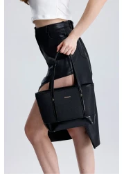 Evident Black Patent Leather Detailed Medium Size Bucket Model Women's Shoulder Bag