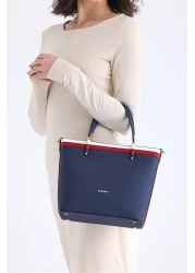 Evident Color Blocked Bucket Model Navy Blue Hand and Shoulder Women's Bag