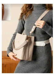 Just Polo Women's Stone Color 5 Compartment Two Straps Shoulder and Crossbody Bag