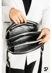 Just Polo حقيبة كتف نسائية أصلية للموسم الجديد مكونة من 5 أقسام من الجلد الناعم الفاخر وحزام كتف متقاطع قابل للتعديل