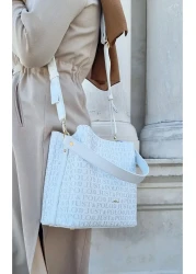 Just Polo Women's White 5-Compartment Two-Strap Shoulder Bag and Wallet Combination