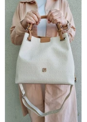 Just Polo Women's Cream Braided 5 Compartment Shoulder Bag