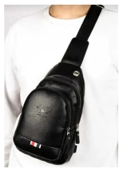 Torz Black Unisex Faux Leather Bag with USB Headphone Outlet Bodybag Chest and Shoulder Bag