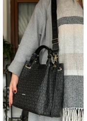 Just Polo موديل كاجوال مضفر باللون الأسود - حقيبة كتف نسائية كبيرة الحجم مكونة من 5 أقسام 2180