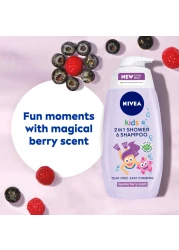 NIVEA Kids 2-In-1 Shower And Shampoo Sparkle Berry Scent Purple 250ml