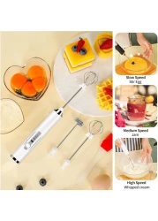 Rechargeable Milk Frother - Electric Coffee Frother Wand, Handheld Foam Maker with 2 Stainless Whisks 3 Adjustable Speeds, Mini Foamer for Cappuccino Coffee