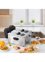 Stainless Steel Double Deep Fryer 6L with Window Lid &ndash; Dual Basket Electric Fryer with Oil Container, Adjustable Temperature &amp; Timer, for Kitchen &amp; Restaurant Use
