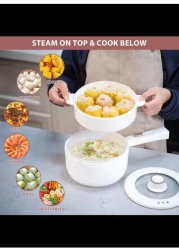 1.6L Rapid Noodles Cooker, Multifunctional Electric Pot, Portable Ramen Cooker, Non-stick Mini Hot Pot for Steak, Egg, Oatmeal, Soup with Power Adjustable