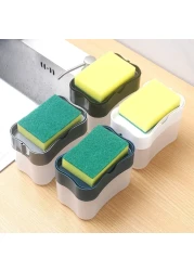 موزع صابون الأطباق بالضغط اليدوي مع صندوق حامل الإسفنج - موزع صابون سائل مضخة المطبخ للاستخدام في الحمام والمطبخ، تخزين مريح للصابون والإسفنج