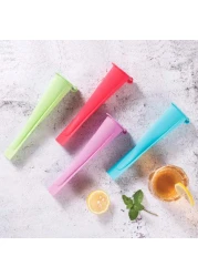 Silicone Ice Cream Maker with Attached Lids, Freezer Tube, Frozen Ice Lolly Forms Reusable Dishwasher Safe Easy Clean No Mess, for Your Kids, Multi Color Set of 4