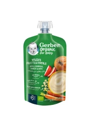Gerber Organic Veggies, Fruits and Cereals with Apple Pumpkin Carrot and Oats for Baby, 110g