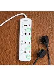 Olsenmark 4 Way Power Socket with Individual Switches- OMES1728D/ Equipped with PP Fire Proof Housing, Copper Parts, and Child Safety Shutter/ 3-meter Extension Cord, Ideal for Home, Office,